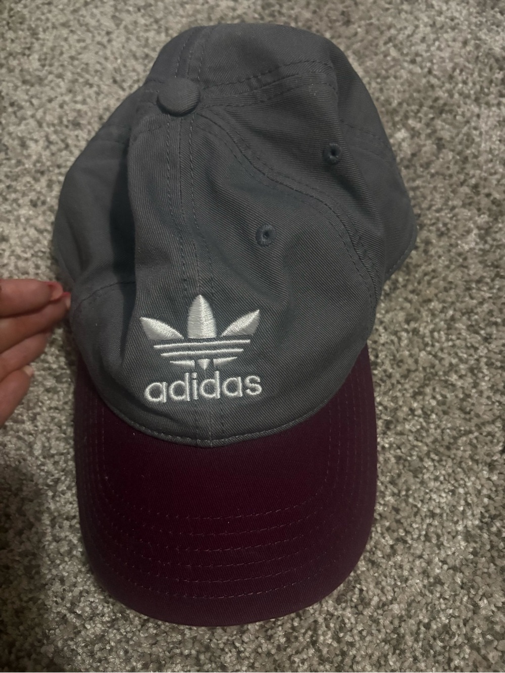 Adidas womens Two-Tone Logo Baseball Cap - Gray and Maroon